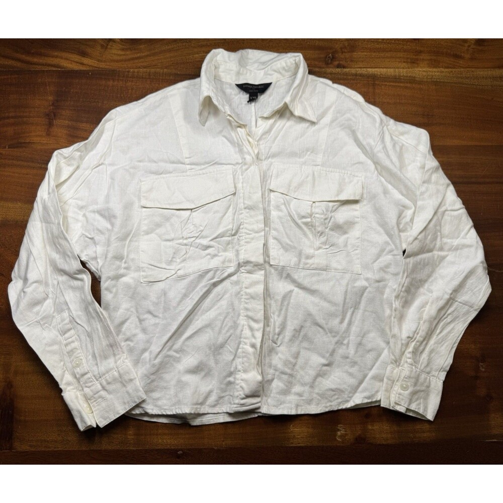 Banana Republic Linen Blend White Dolman Sleeve Button Up Utility Shirt XXS